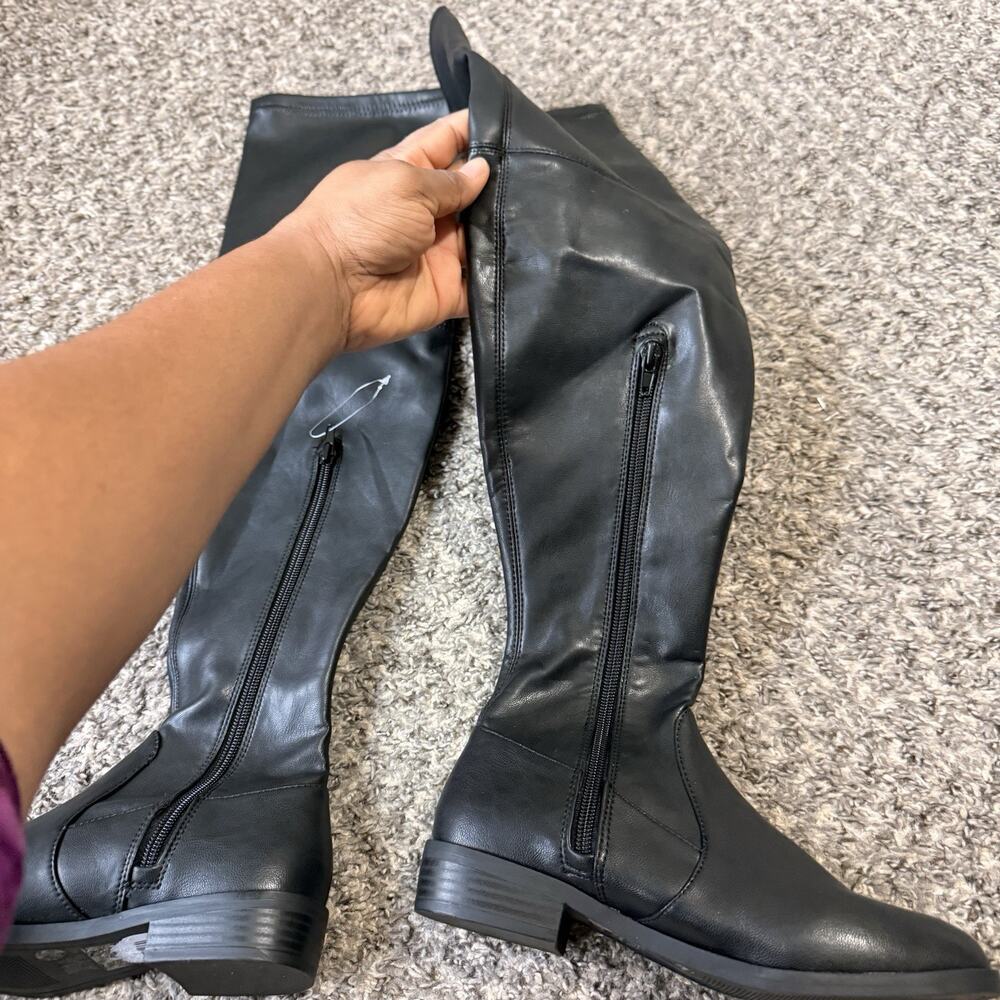 INC Irinaa Over The Knee Boots Black Vegan Leather Stretch Size 5 M New - Picture 3 of 6